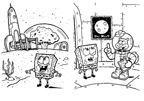 Sponge Bob On The Moon  Coloring Page